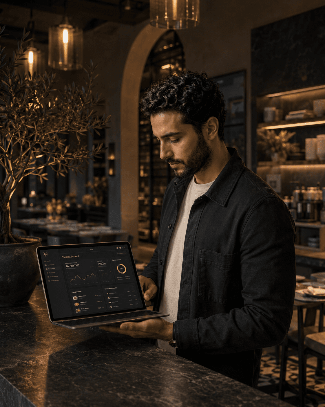 Tunisian restaurant owner managing their MenuTn platform
